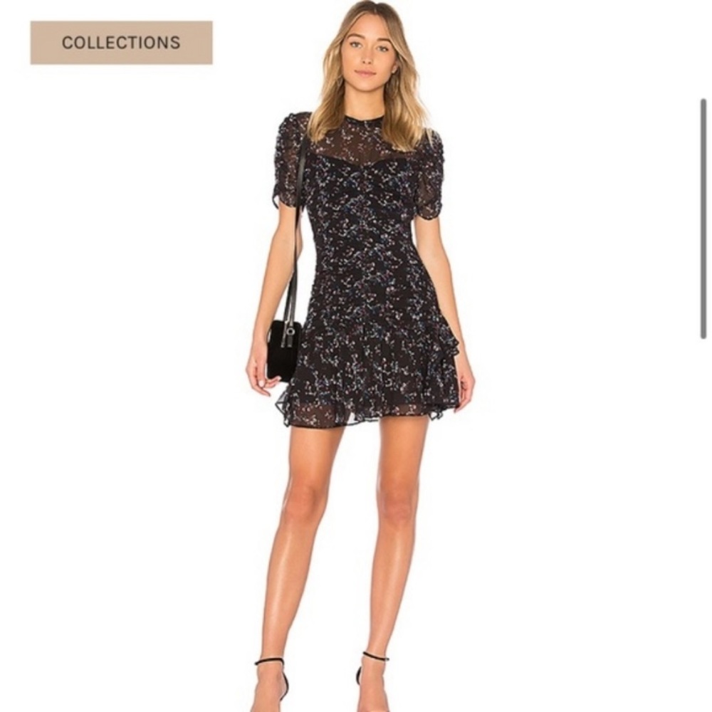 Tanya Taylor Womens Carti Floral Silk Chiffon Dress Black Size 4 12063829